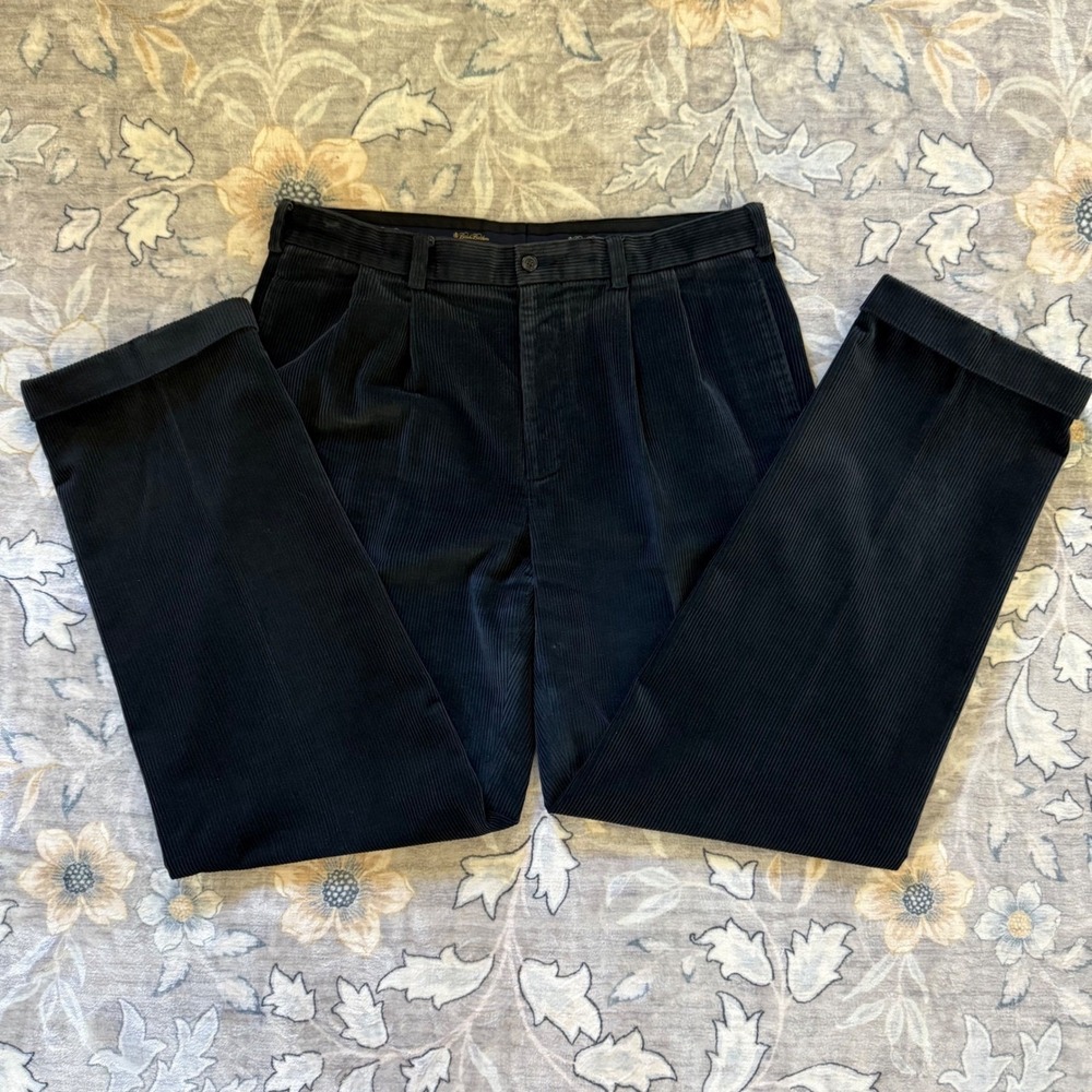 Brooks Brothers Elliot Corduroy Pants Mens 36x32 Blue Brown Pleated Cuffed 2prs - Picture 14 of 16